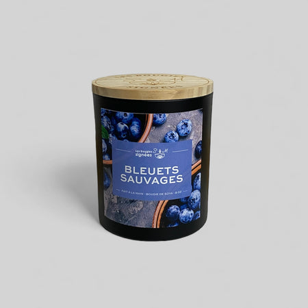 bleuets sauvages , bougies , 8 oz , 12 oz , parfum doux , fruités ,  expérience aromatisé , blueberry candle , chandelle , bleuet , 