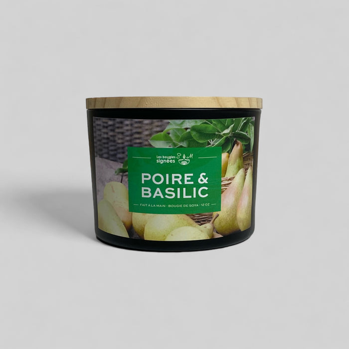 très odorante  séduire  soja  rayonnants  puissance  poire sucré  poire bosc  parfum envoûtant  note sucré  herbes  fruitée  fraicheur structurante  fraicheur  fragrance  essence séduisante  envoûtant  enveloppera  coeur herbcés  chandelle  candle  bougie  bonne humeur  basilic du jardin  basilic  arômes  arôme naturel  agrumes  8 oz  3 mèche  12 oz, poires , basilic , pear and basil
