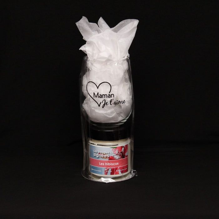 maman je taime , duo , ensemble cadeau , fete des meres , mother day , gift , bougie , coupe de vin