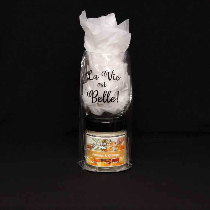 duo , coupe de vin , bougies , cadeau , la vie est belle , ensemble cadeau , fete , bougie